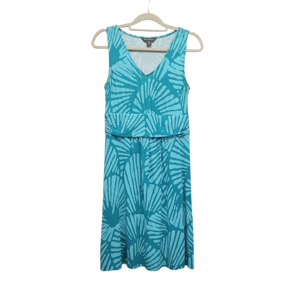 Tommy Bahama Tropical Print Dress‎ Womens M Sleeveless Midi Tank Stretch Aqua - Picture 1 of 5